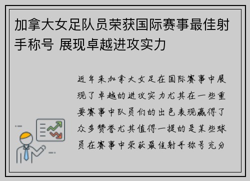 加拿大女足队员荣获国际赛事最佳射手称号 展现卓越进攻实力